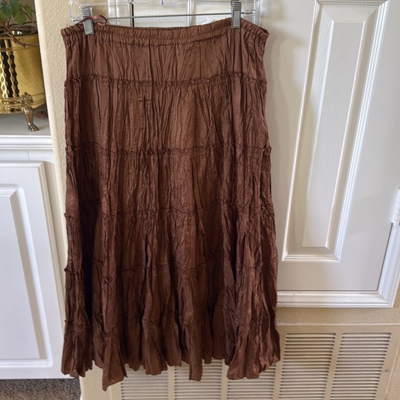 Tantrums Dresses & Skirts - Tantrums Brown Maxi Smocked Tiered crinkle Skirt